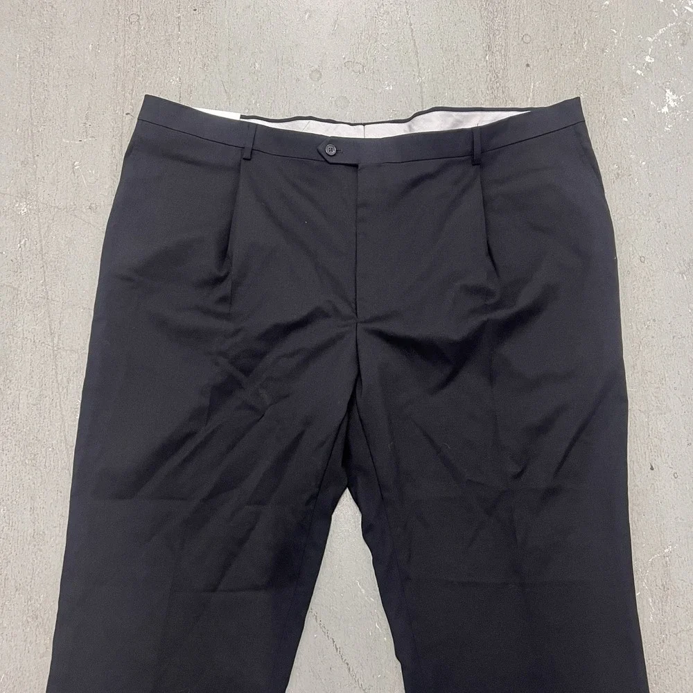 Hart Schaffner Marx Wool Pants Men 54 x 32  L Long Flat‎ Front Unhemmed Black